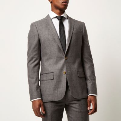 Grey check skinny suit jacket